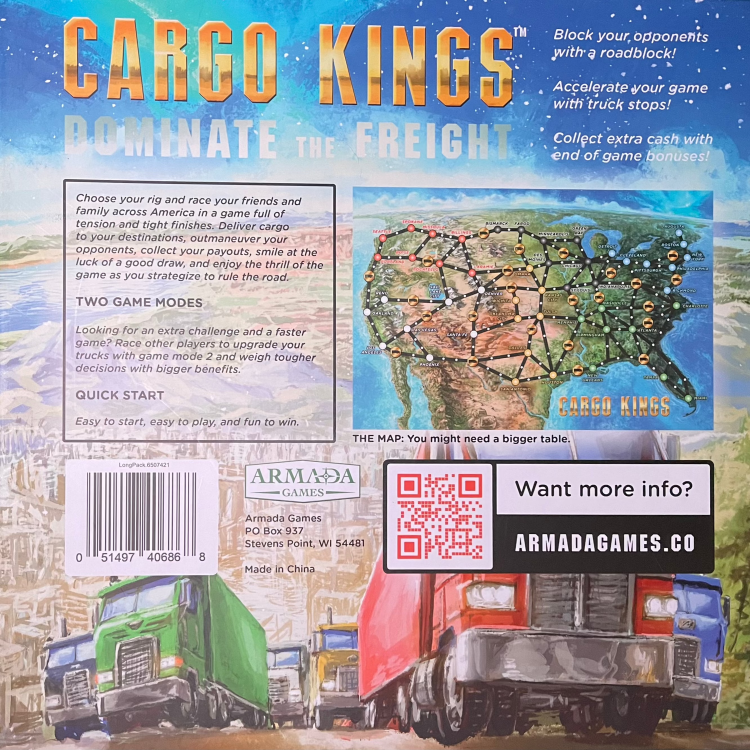 Back of the Cargo Kings game box